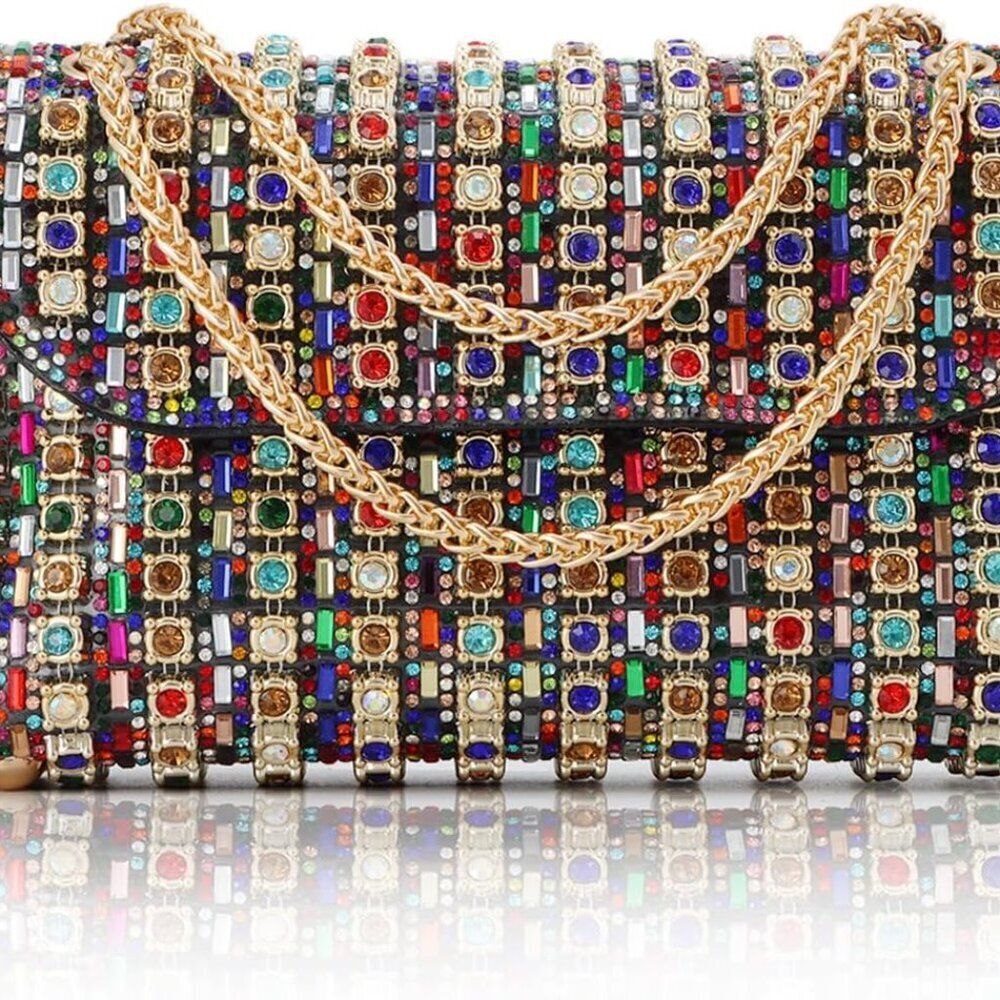 Sparkly Rhinestone Evening Bag Women Chain Strap Clutch Crossbody Purse